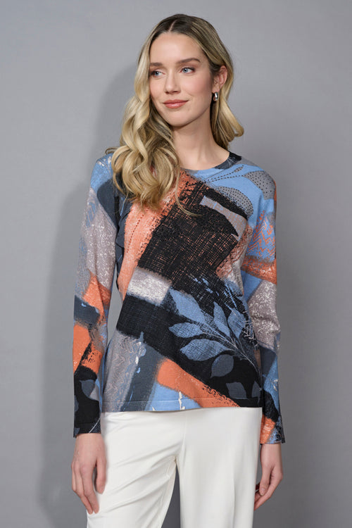 Crew-Neck Leaf-Printed Top