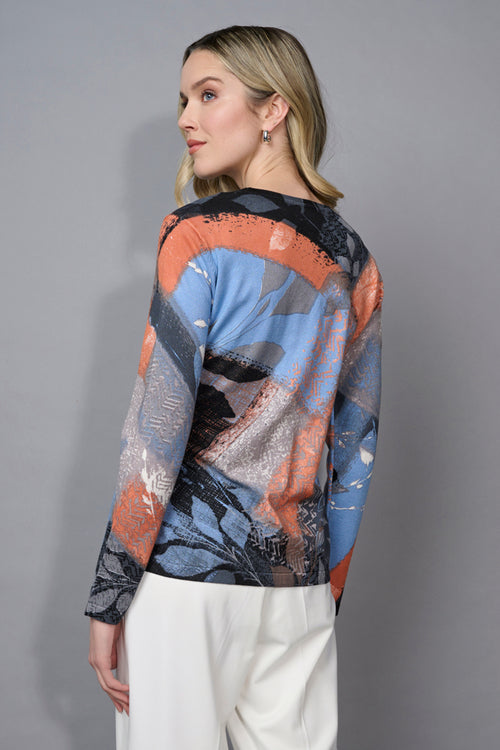 Crew-Neck Leaf-Printed Top