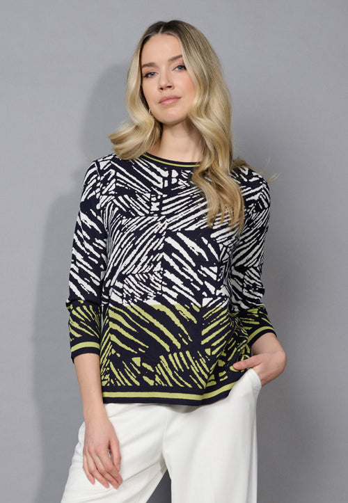 3/4 Sleeve Abstract Printed Top Front View