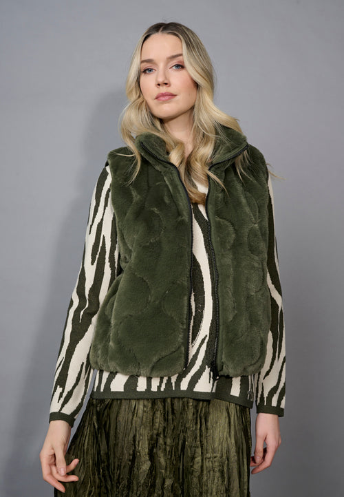 Faux Fur Zip-Front Vest Front View