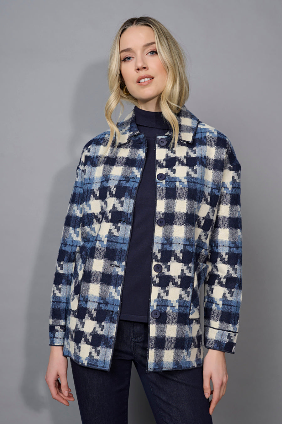 Houndstooth Button-Front Jacket