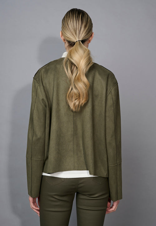 Faux Suede Button-Front Jacket Back View