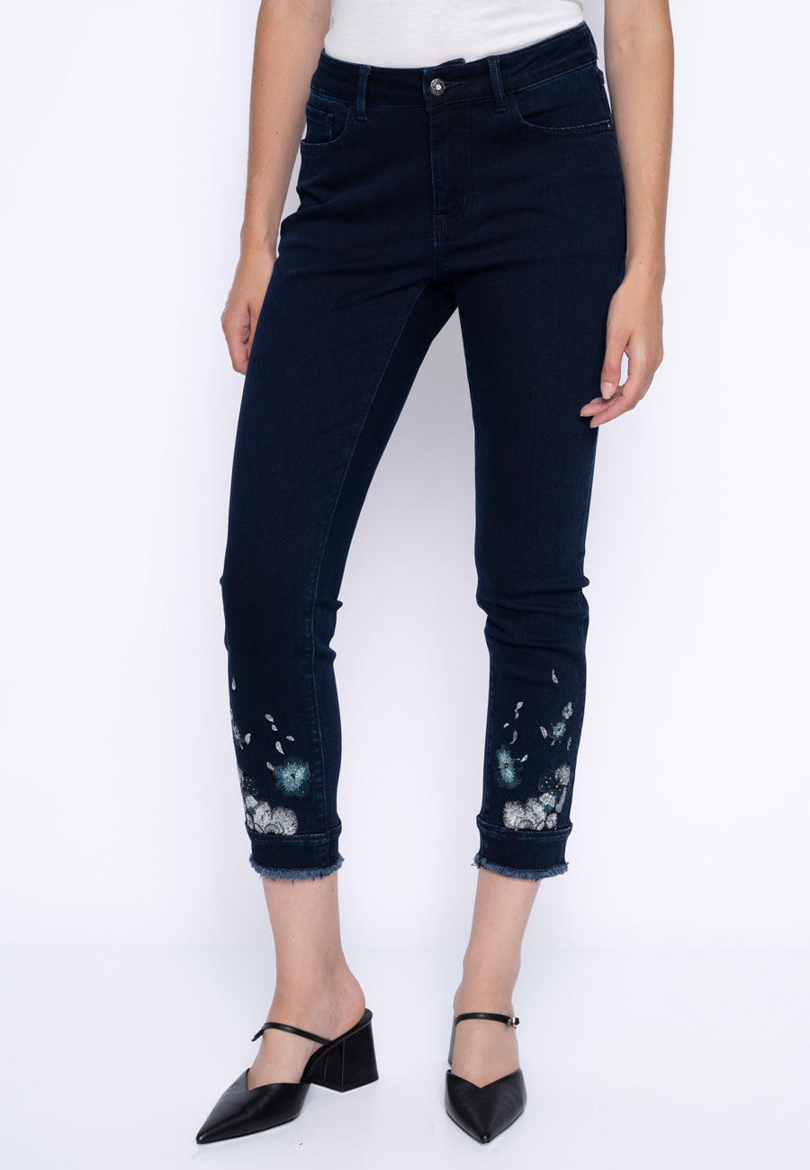 Embellished Ankle-Length Fringed Jeans