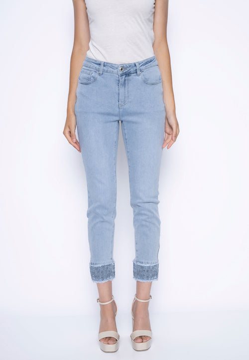 Fringed Embellished Ankle Length Jeans Front View