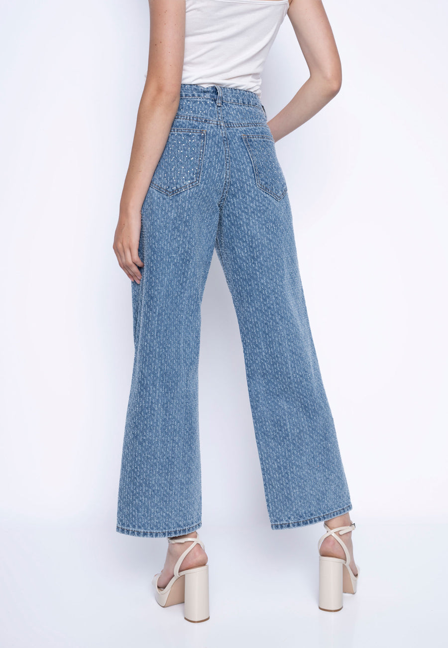 Rhinestone Wide-Leg Jeans