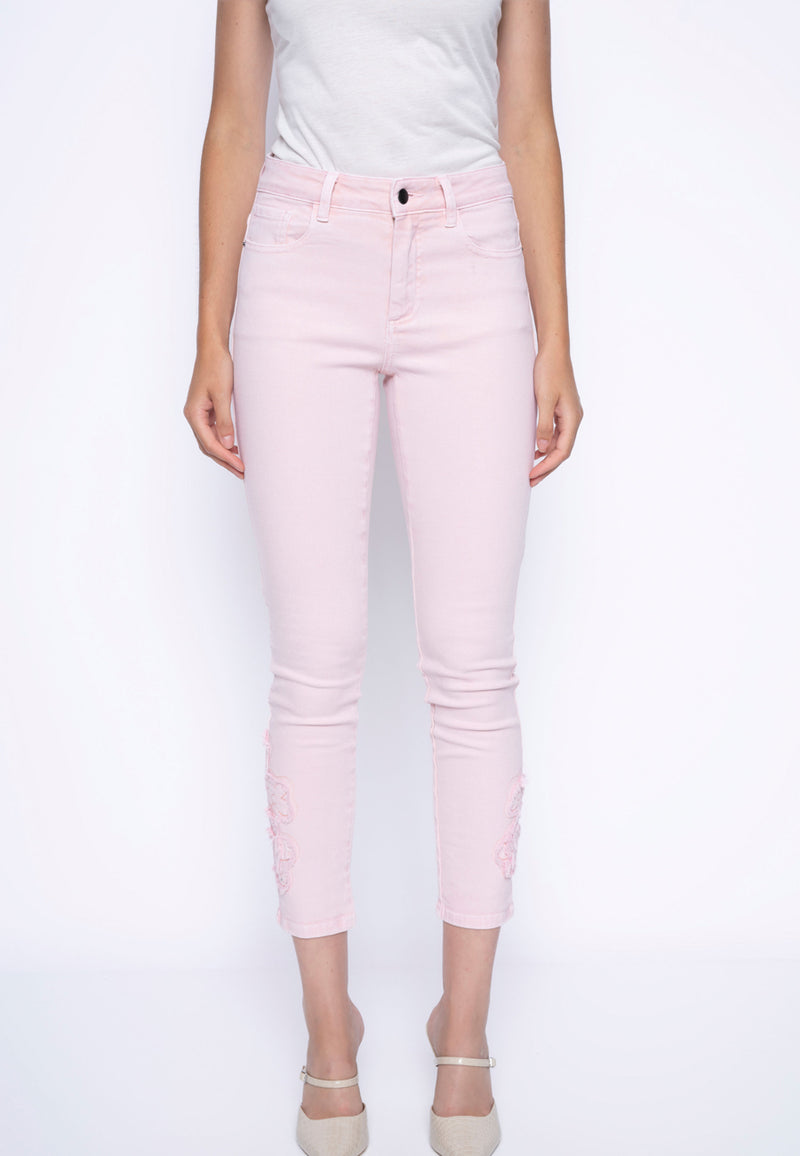 Dimensional Embellished Ankle-Length Jeans Front View