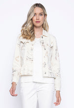 Floral Printed Denim Jacket Front View