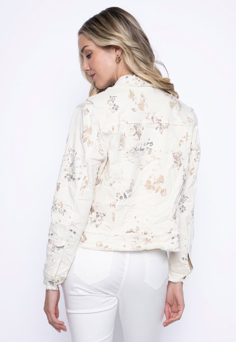 Floral Printed Denim Jacket Back View