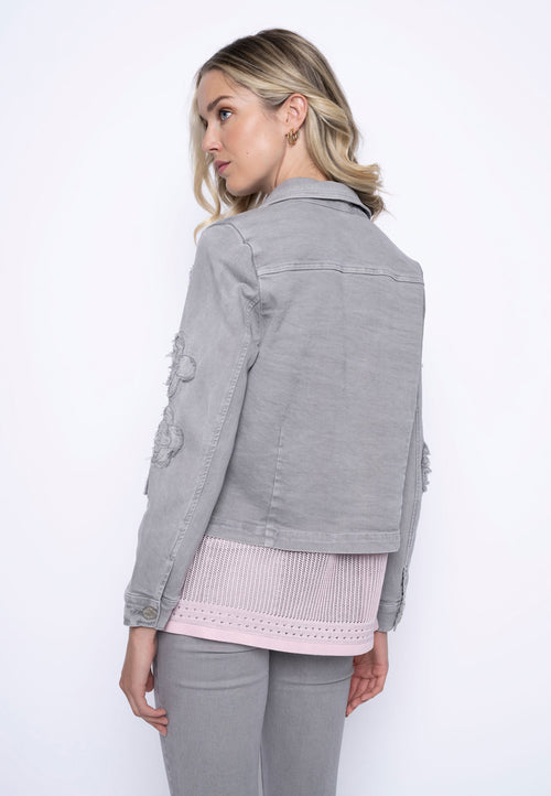 Dimensional Embellished Denim Jacket Back View