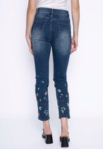 Flower Embroidered Ankle-Length Jeans Back View