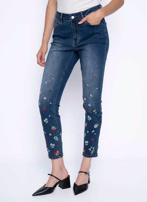 Flower Embroidered Ankle-Length Jeans Side View