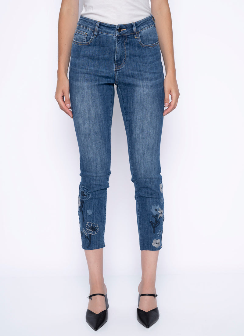 Embroidered Ankle-Length Jeans Front View