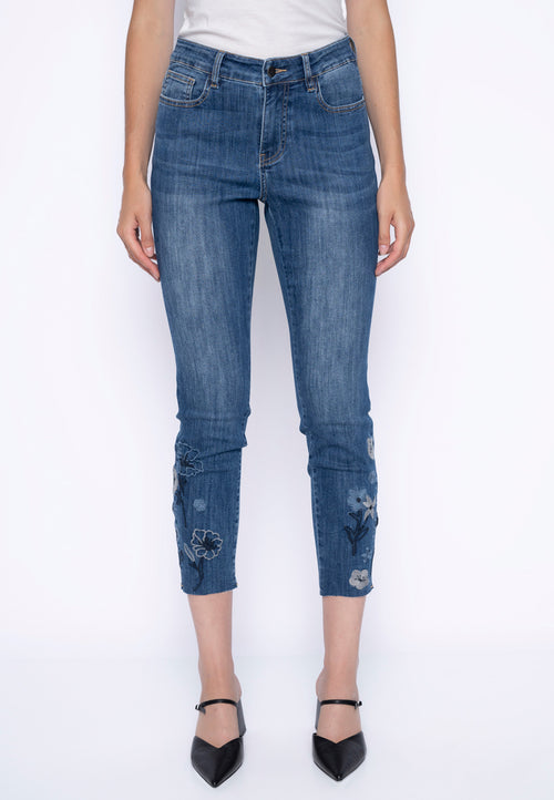 Embroidered Ankle-Length Jeans Front View