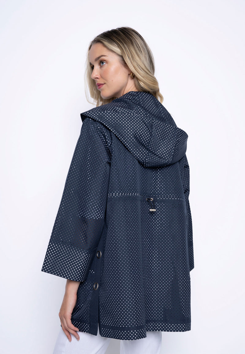 Hooded Perforated Long Jacket Back View