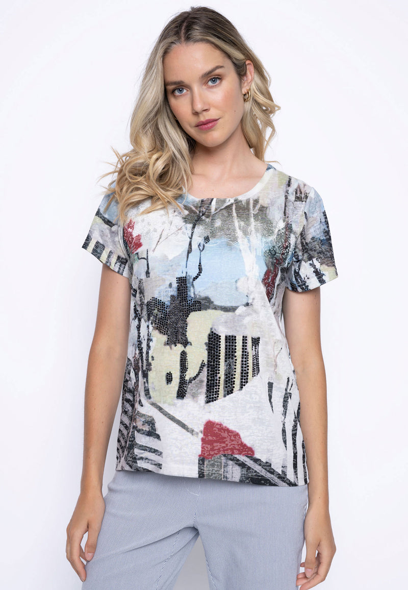 Short Sleeve Printed Top Front View