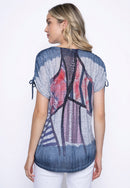 Drawstring Sleeves Printed Top Back View