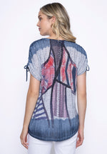 Drawstring Sleeves Printed Top Back View