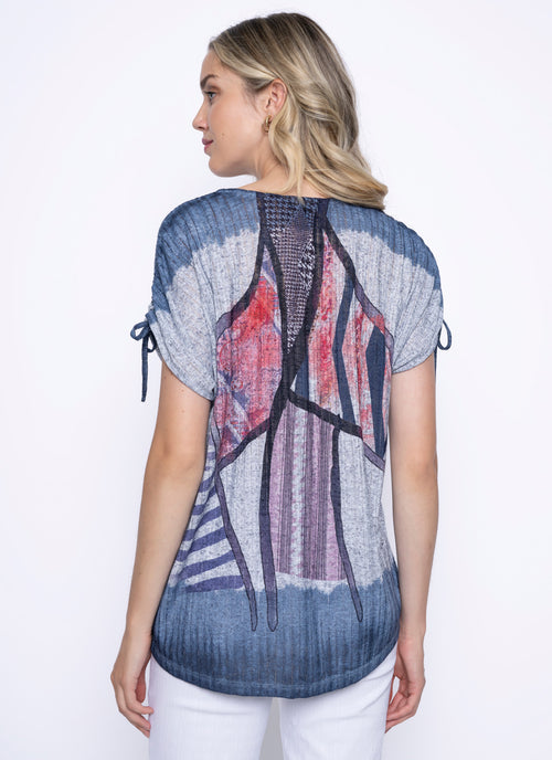 Drawstring Sleeves Printed Top Back View