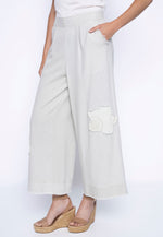 Faux Linen Embellished Wide-Leg Pants Side View