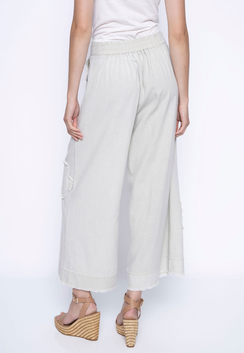 Faux Linen Embellished Wide-Leg Pants Back View