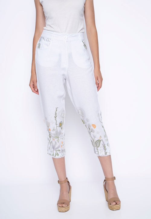 Printed Linen Capri Front View