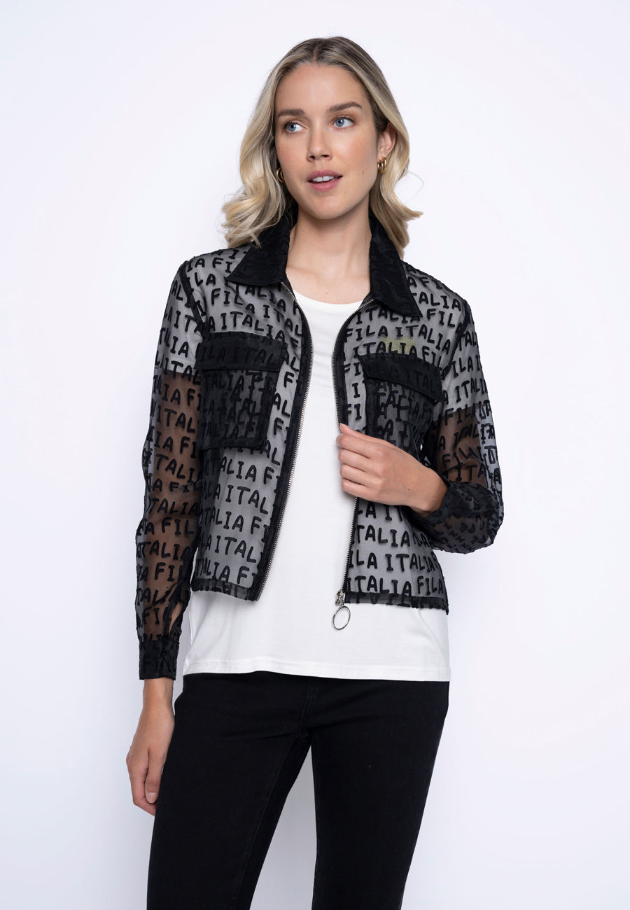 Zip-Front Cropped Embellished Jacket