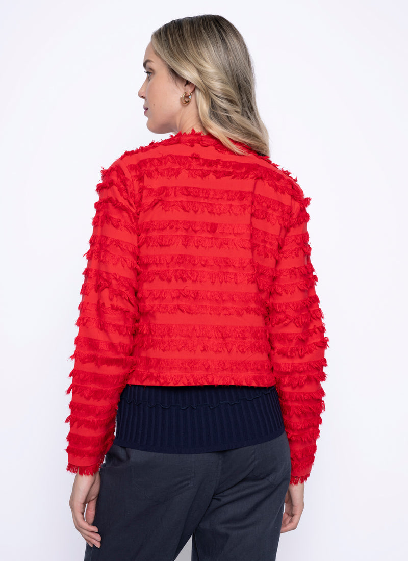 Collarless Fringed Jacket Back View