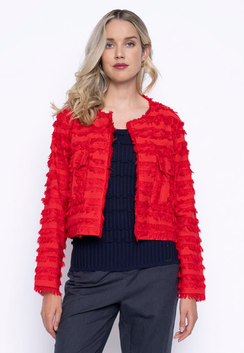 Collarless Fringed Jacket Front View