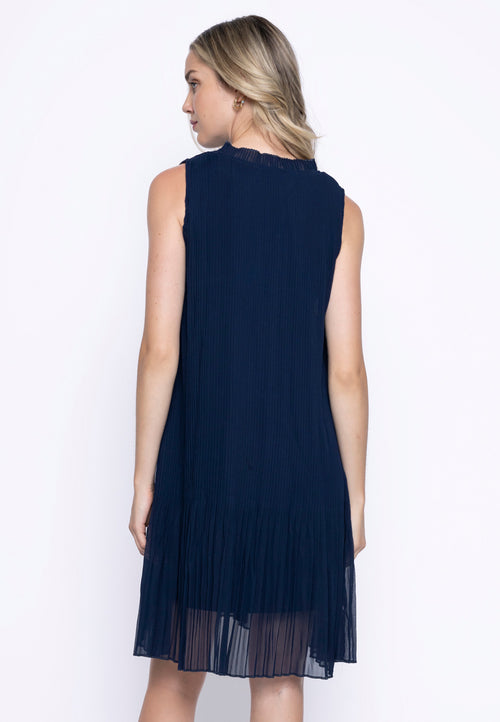 Neck Tie Pleated Mini Dress Back View