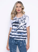 Printed Top with Drawstring Hem Front View