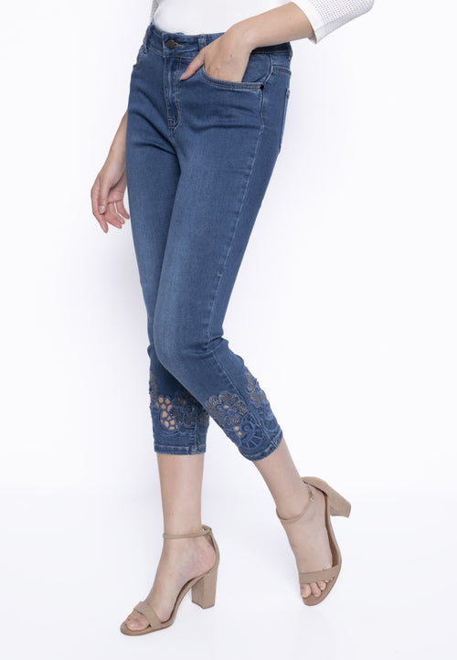 Rhinestone Cutout Embroidered Jeans Side View