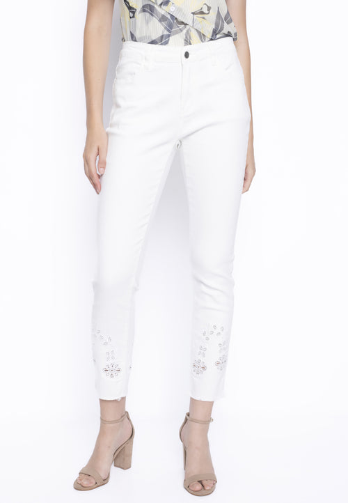 Cutout Embroidered Ankle Jeans Front View
