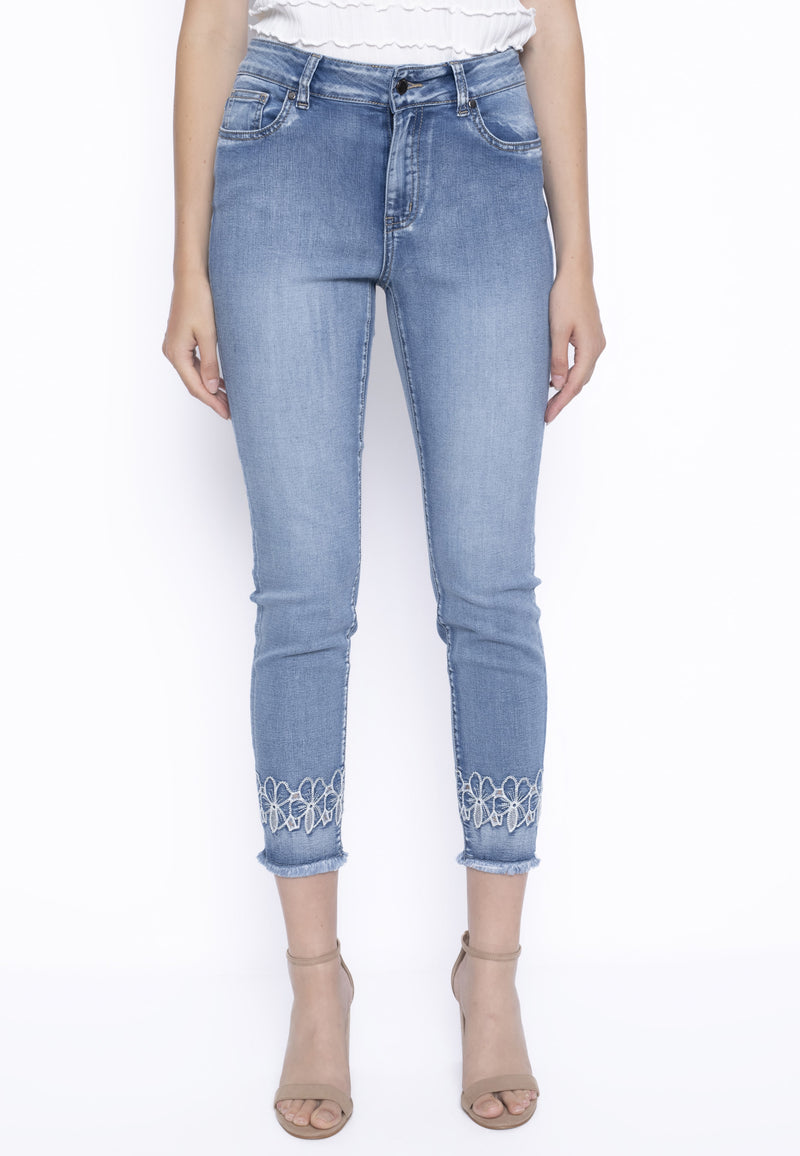 Frayed Edged Embellished Jeans Front View