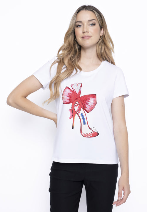 Embellished Printed Bow Sandal T-Shirt Front View