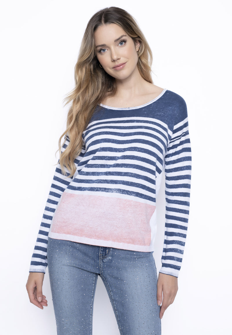 Long-Sleeve Printed Stripe Knitted Top Front View