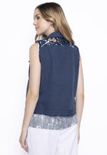Lace Trim Button-Front Vest Back View