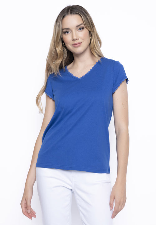 Lace Trim V-Neck Top Front View