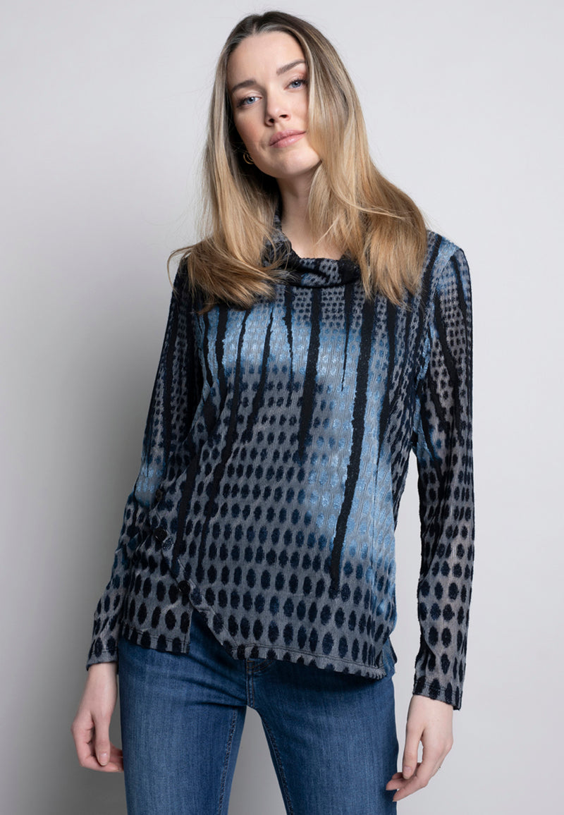 Clipped Jacquard Cowl Neck Top