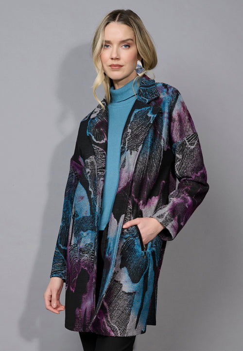 Clipped Jacquard Button-Front Jacket Front View