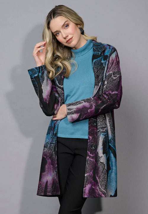 Clipped Jacquard Button-Front Jacket Front View