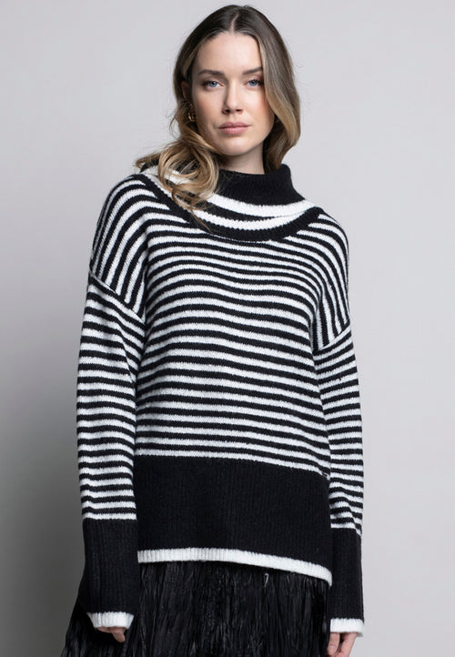 Cowl Neck Stripe Top Front View