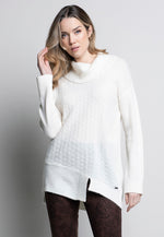 Draped Neck Asymmetrical Sweater Top Front View