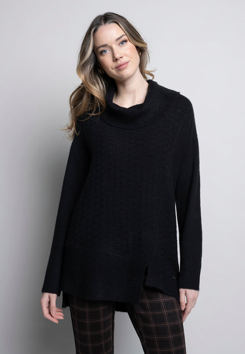 Draped Neck Asymmetrical Sweater Top Front View