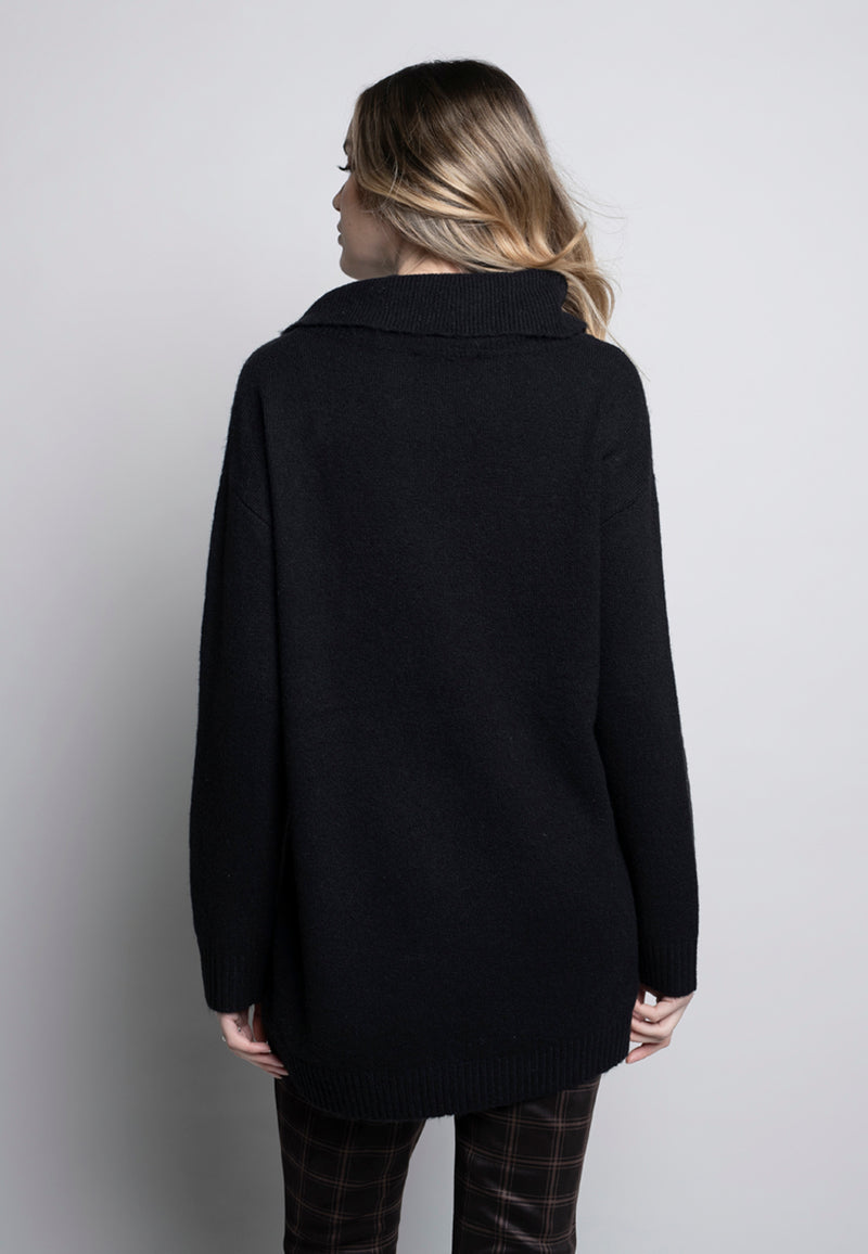 Draped Neck Asymmetrical Sweater Top Back View