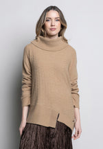 Draped Neck Asymmetrical Sweater Top Front View