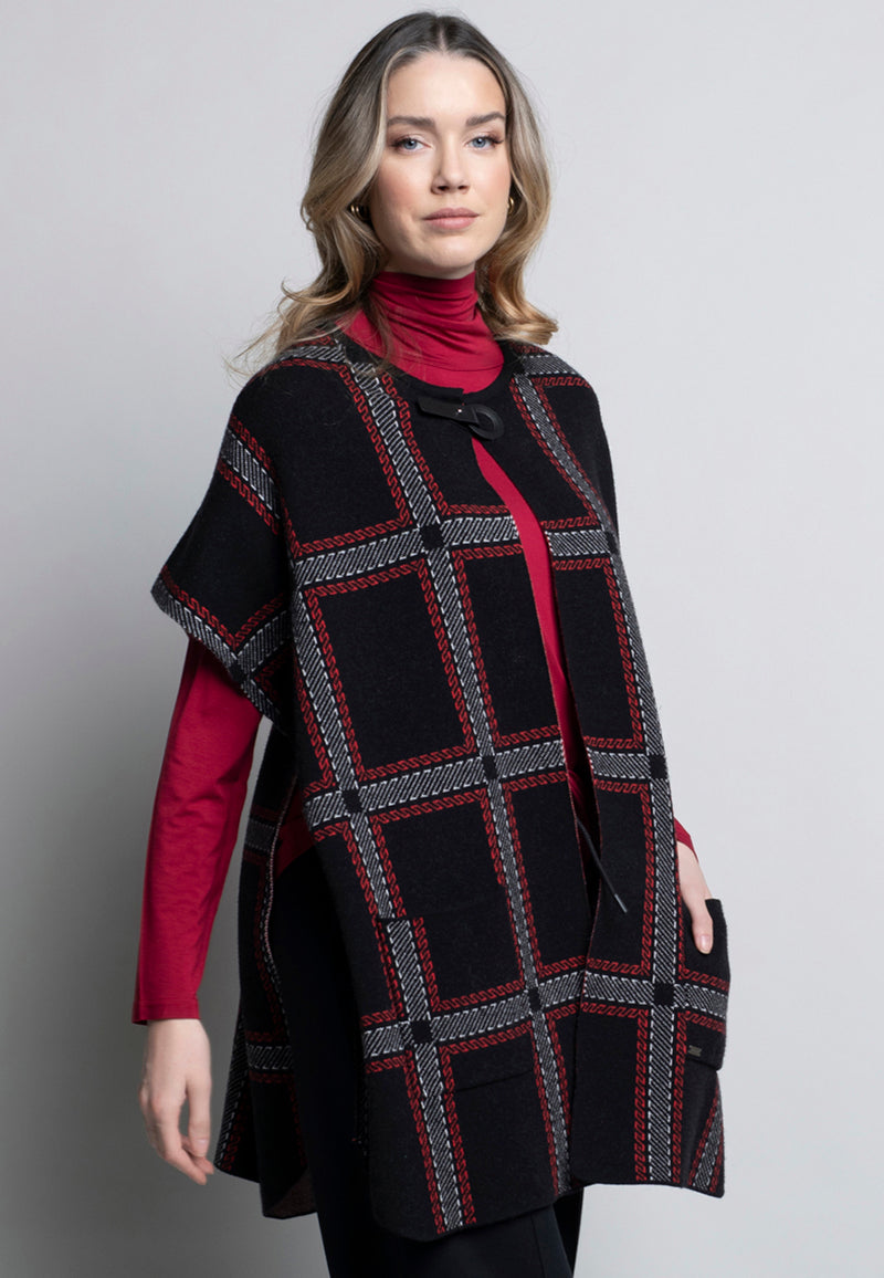 Plaid Cape With Pockets Front View