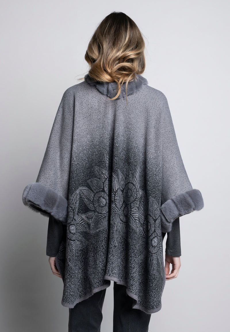 Faux Fur Trimmed Cape Back View