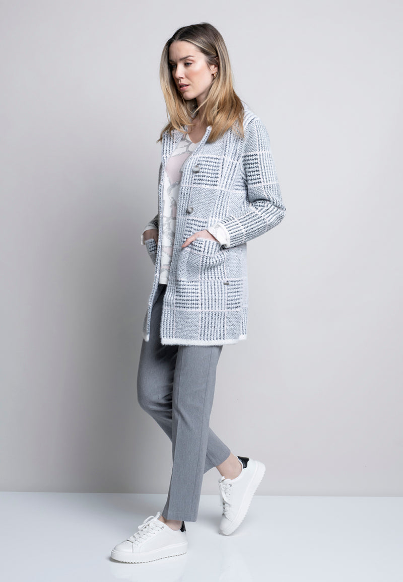 Houndstooth Plaid Cardigan Full Length