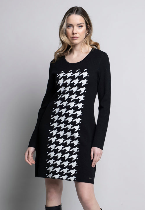 Houndstooth Insert A-Line Dress Front View