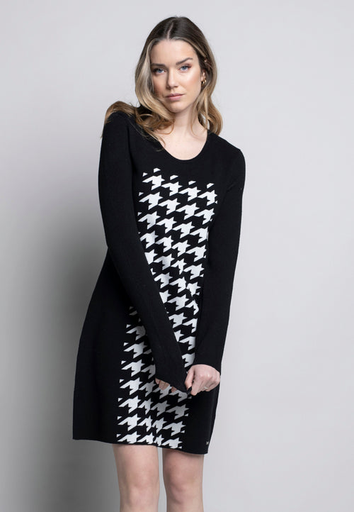 Houndstooth Insert A-Line Dress Front View